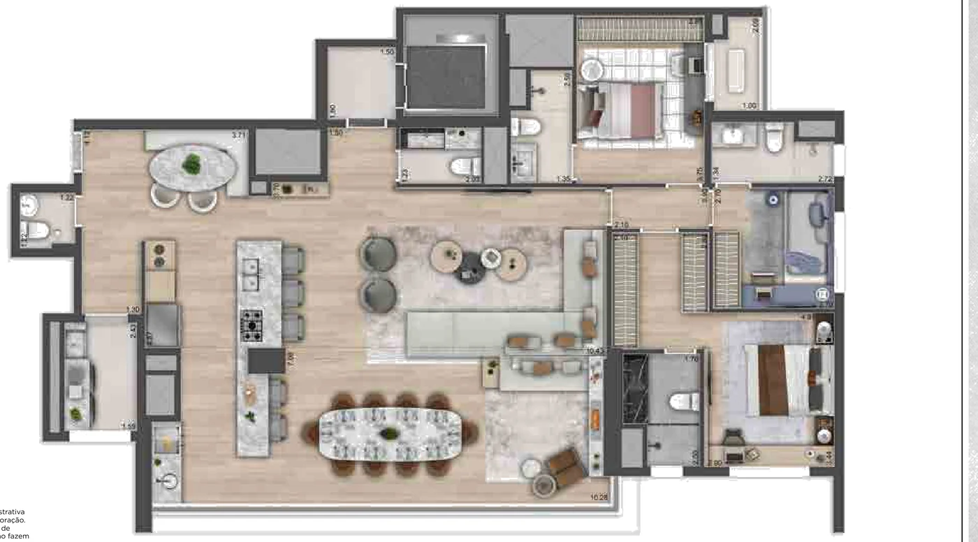 Planta de 164 m² com living ampliado