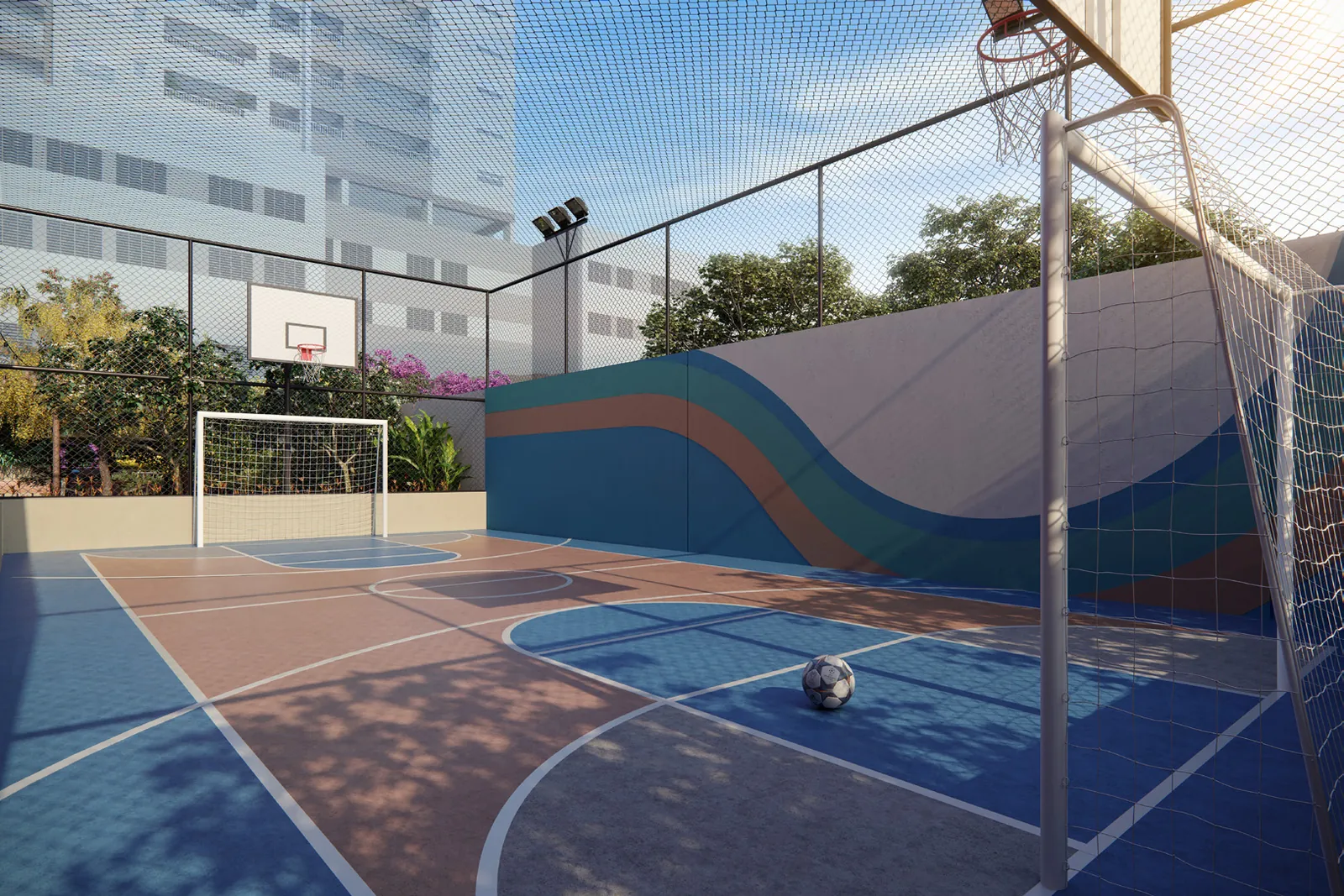 Quadra recreativa com arquibancada