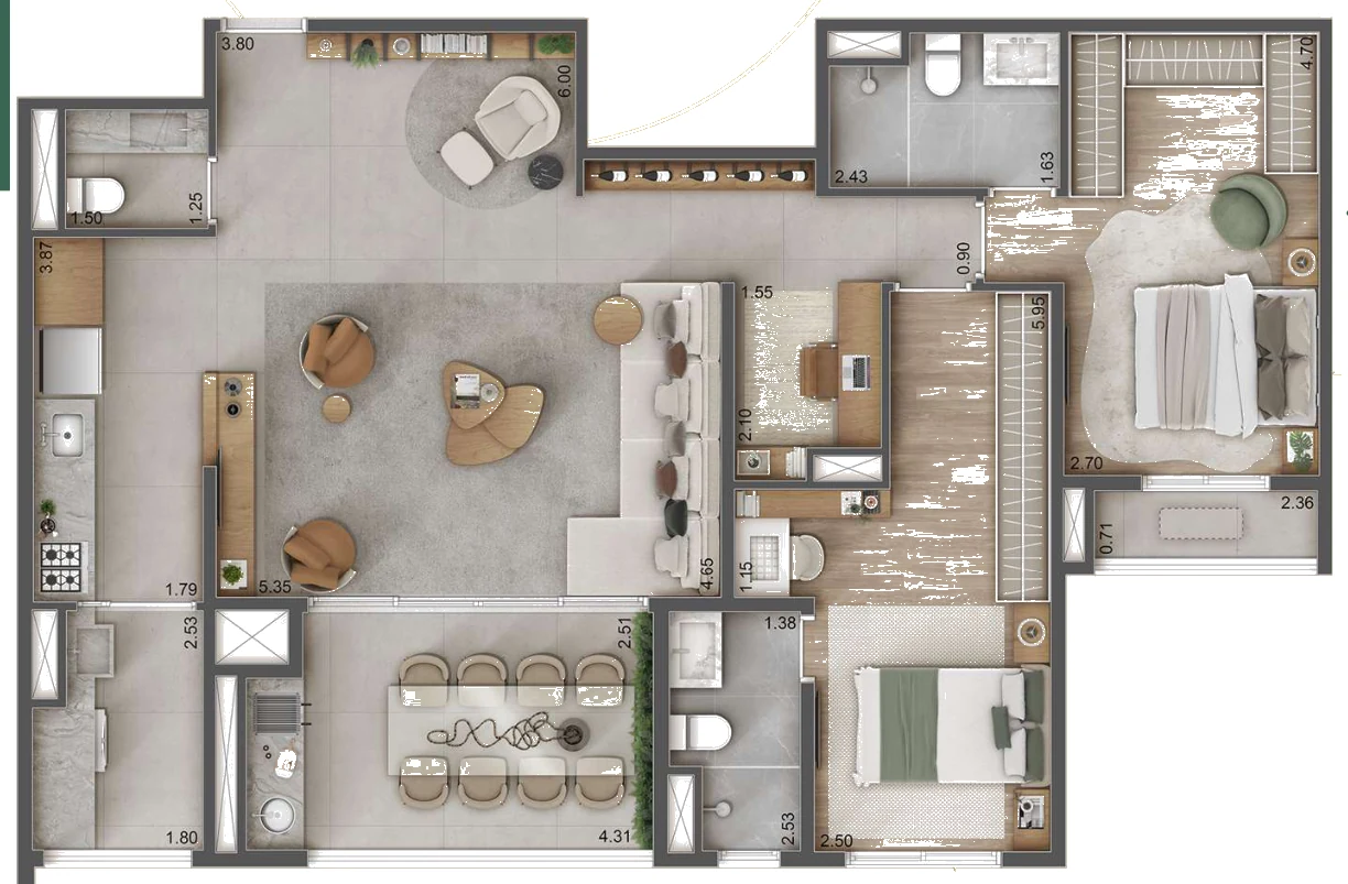 Planta 109 m² com home office
